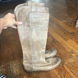 FRYE Women’s tall boots leather tan gray brown western cowgirl size 6.5